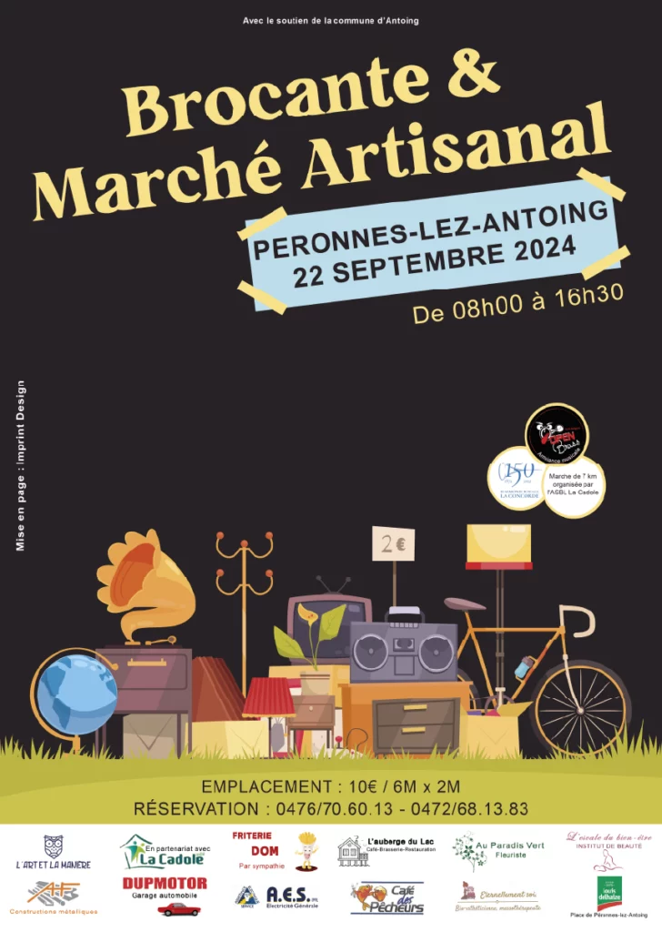 Communication visuelle événement - affiche Brocante de Péronnes-lez-Antoing 2024