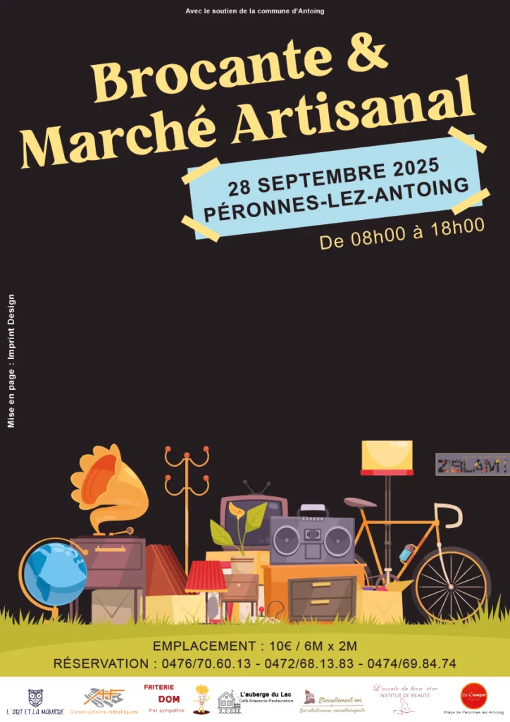 Affiche Brocante et Marché artisanal de Péronnes-lez-Antoing 2025